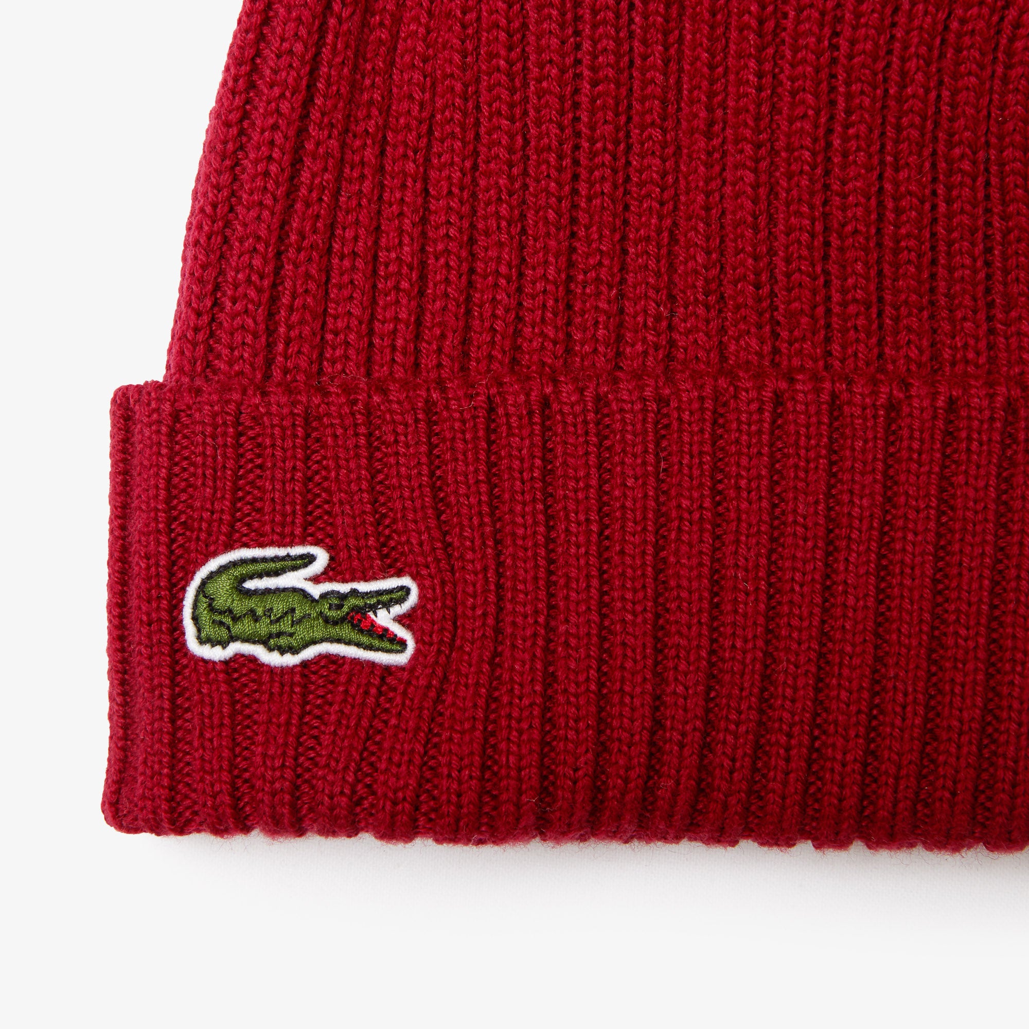 Unisex Lacoste Ribbed Wool Beanie Bordeaux