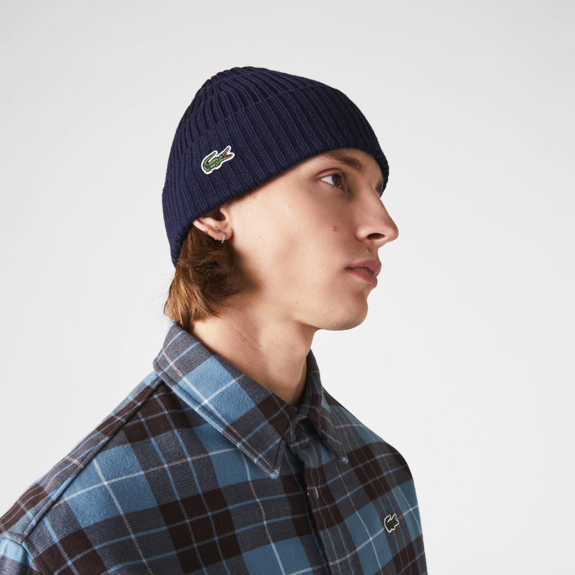 Unisex Lacoste Ribbed Wool Beanie Navy Blue