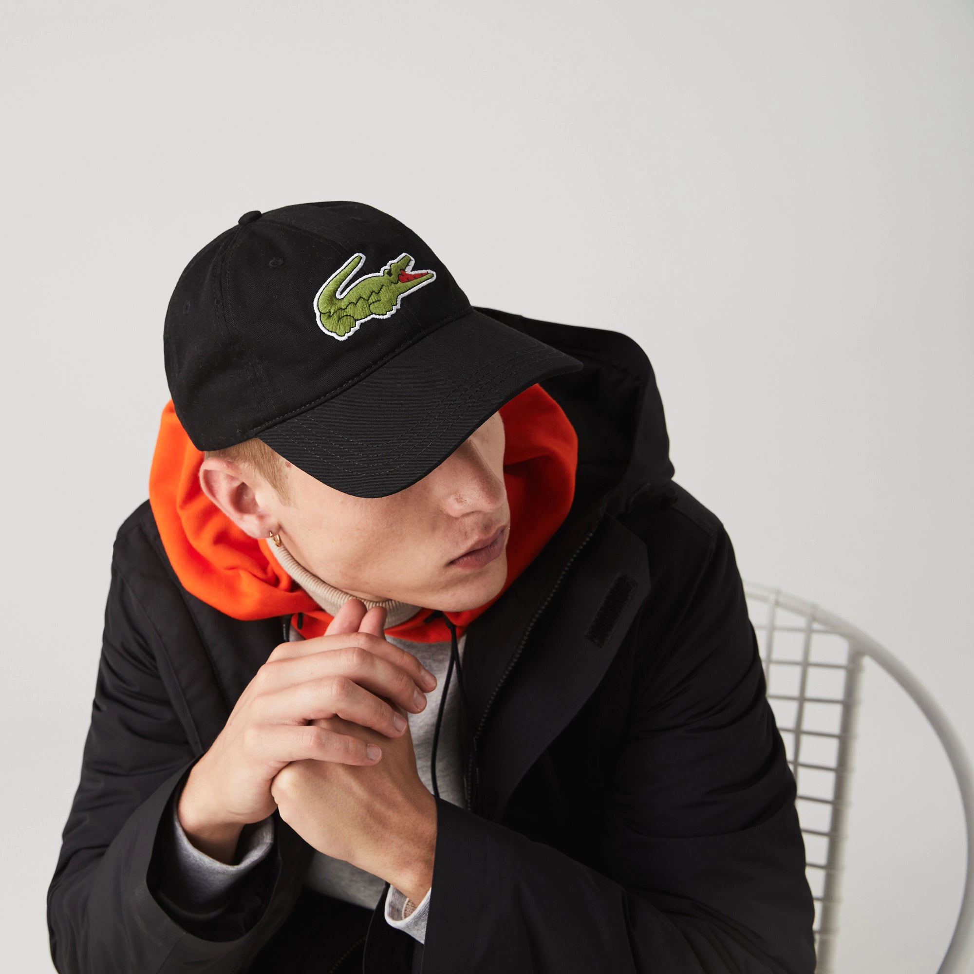 Lacoste Contrast Strap and Oversized Crocodile Cotton Cap Black