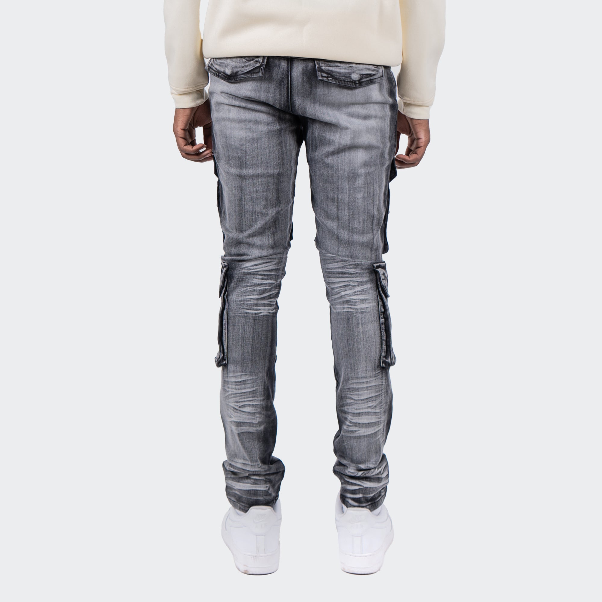 Men's TWO MILL TWENTY "Austin" Utility Pocket Fashion Skinny Denim Jeans Black Wash