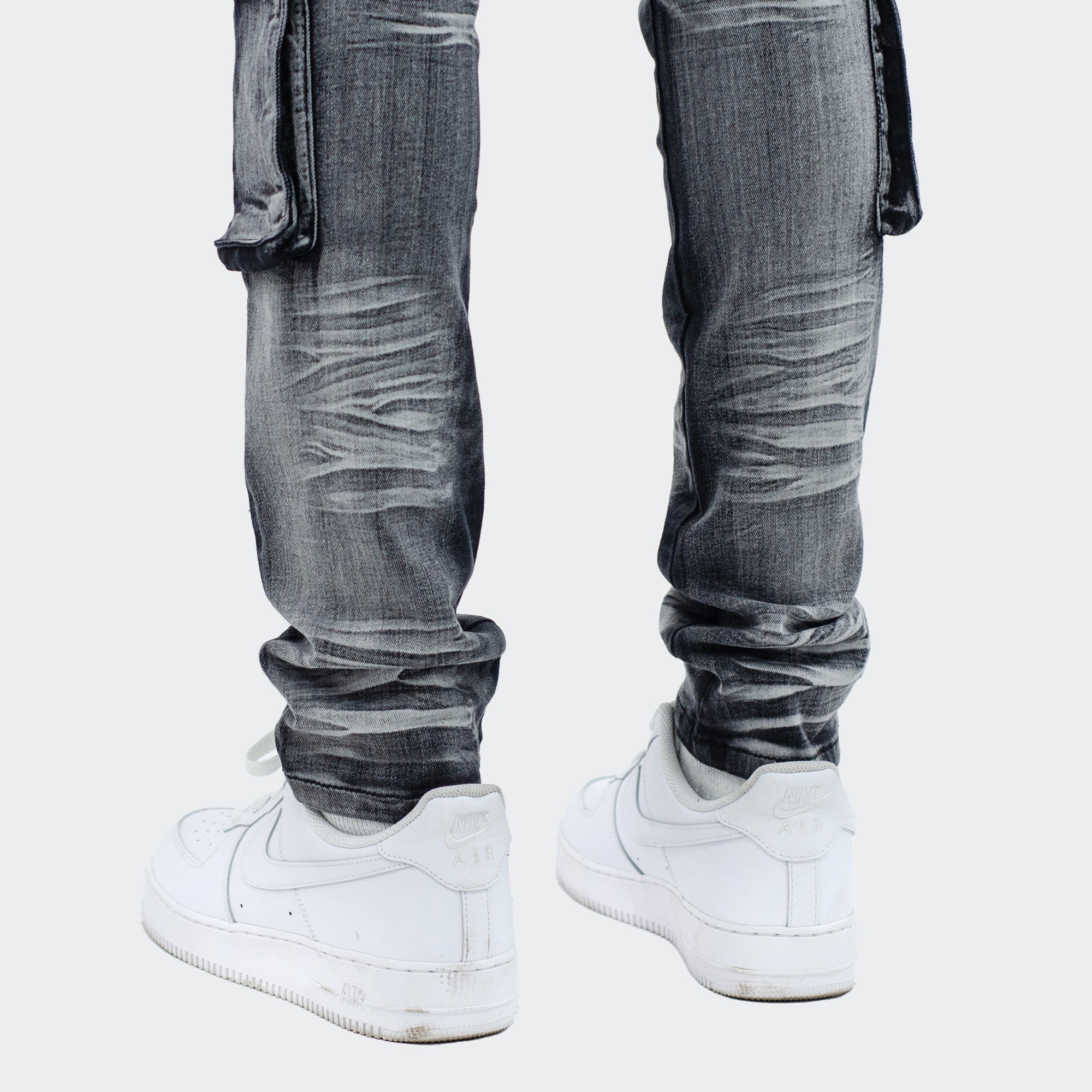 Men's TWO MILL TWENTY "Austin" Utility Pocket Fashion Skinny Denim Jeans Black Wash