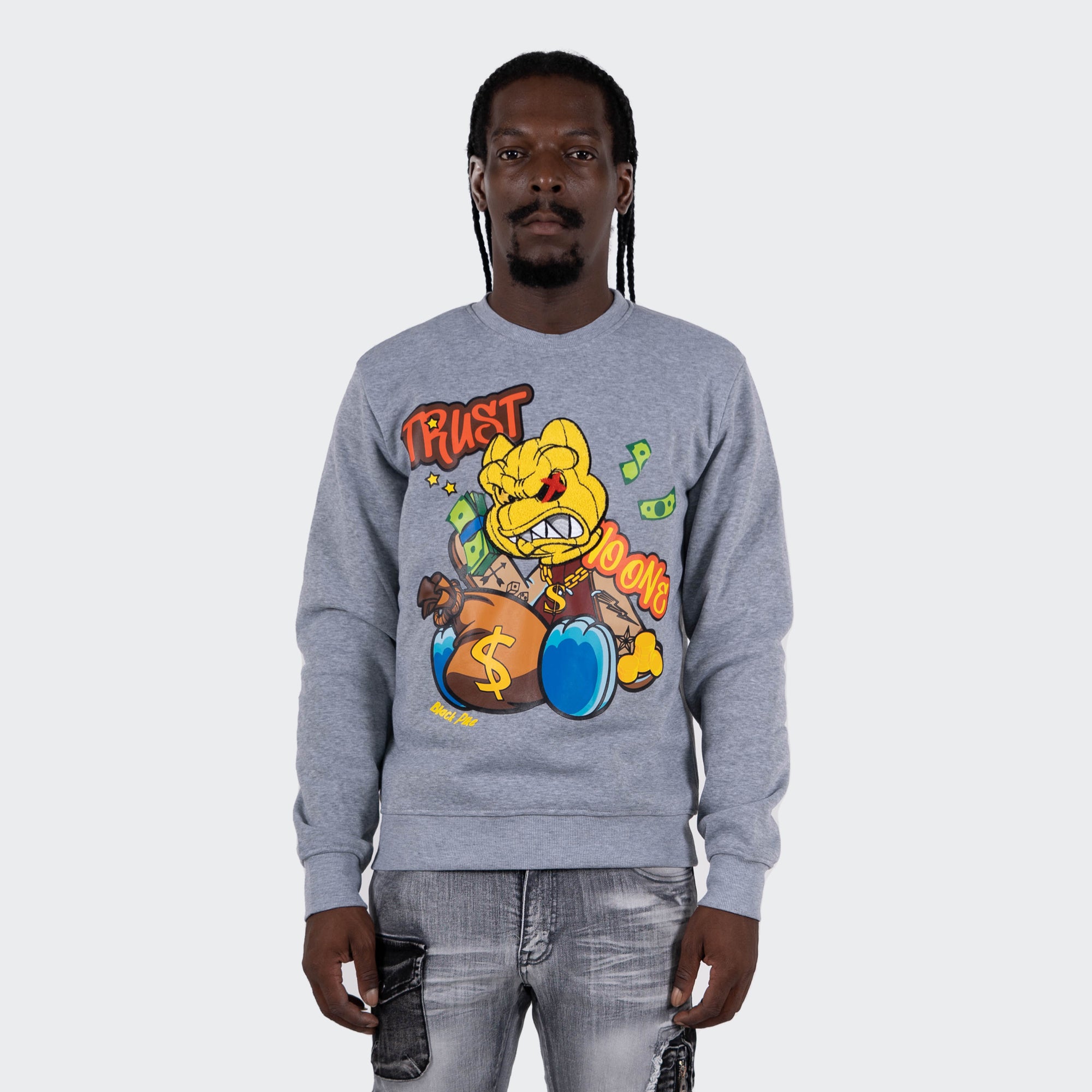 Men's TWO MILL TWENTY "Trust No One" Graphic Embroidered Sweatshirt Heather Grey