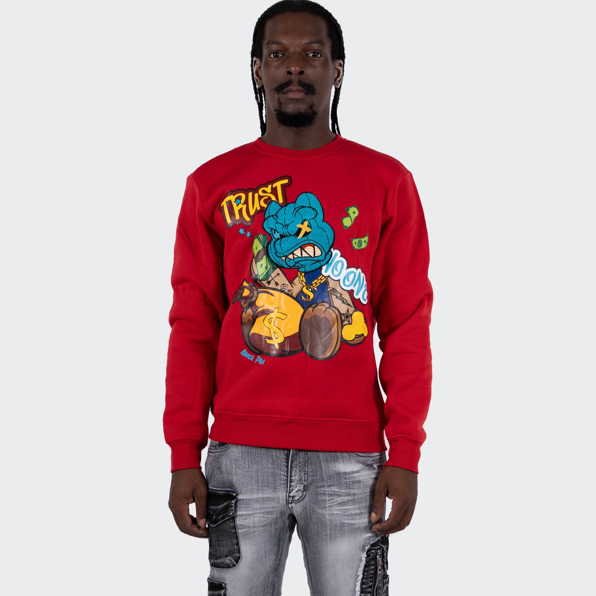 Men's TWO MILL TWENTY "Trust No One" Graphic Embroidered Sweatshirt Red