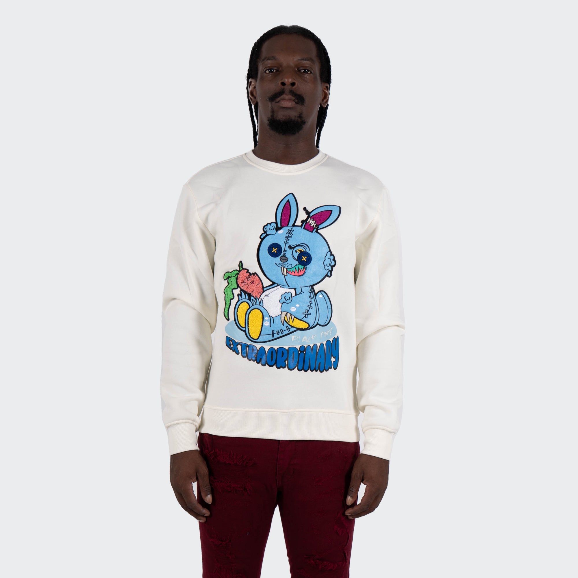 Men's TWO MILL TWENTY "Extraordinary" Graphic Embroidered Sweatshirt Off White