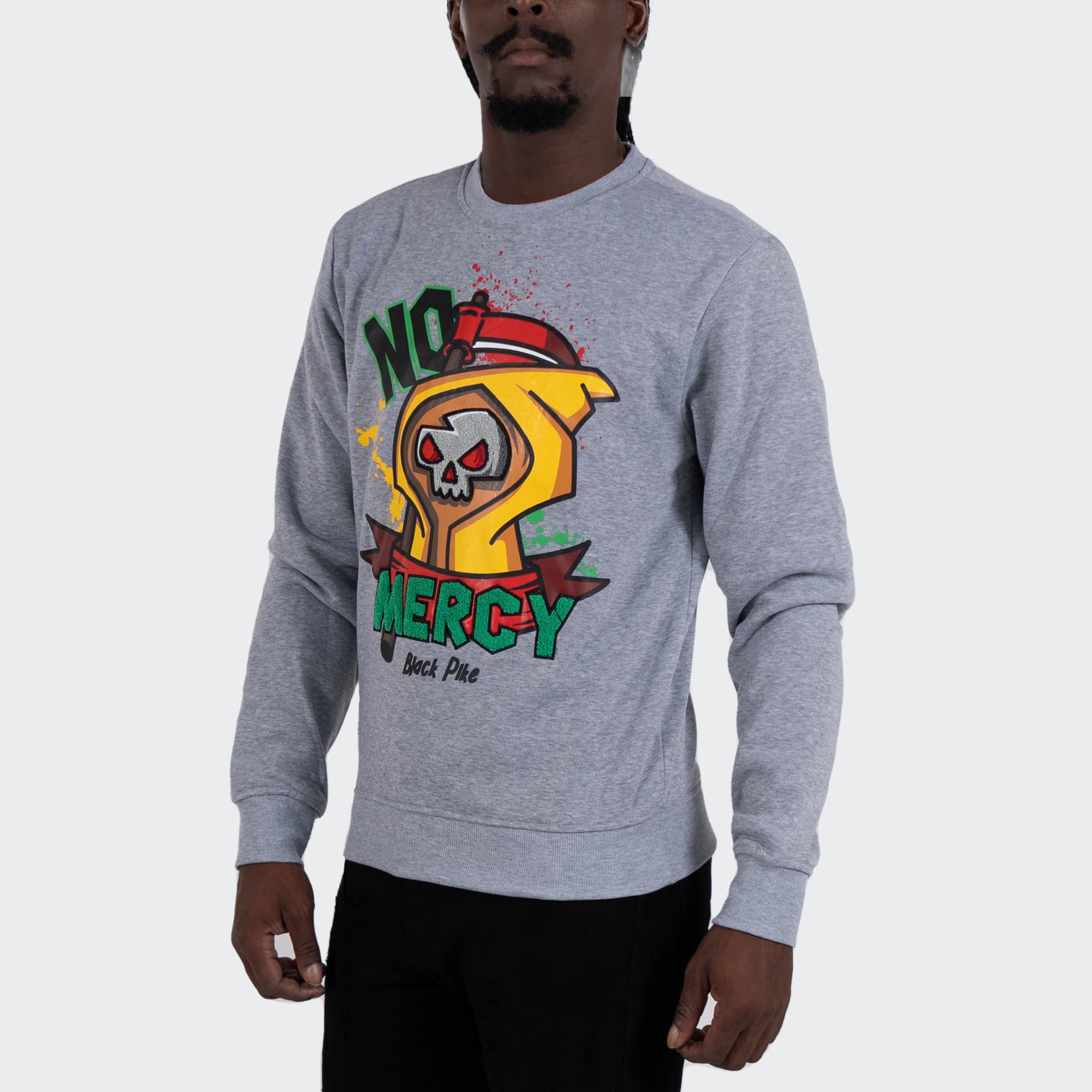 Men's TWO MILL TWENTY "No Mercy" Graphic Embroidered Sweatshirt Grey