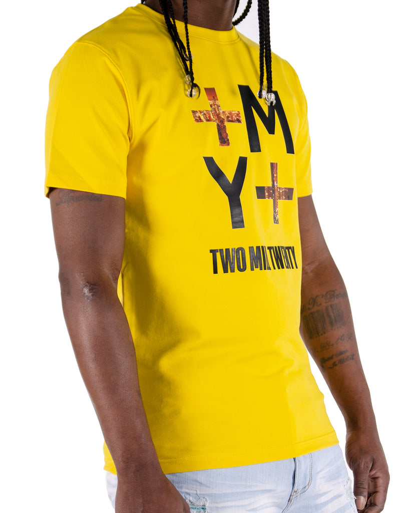 Men's Two Mill Twenty Inverse Logo Graphic T-Shirt Yellow