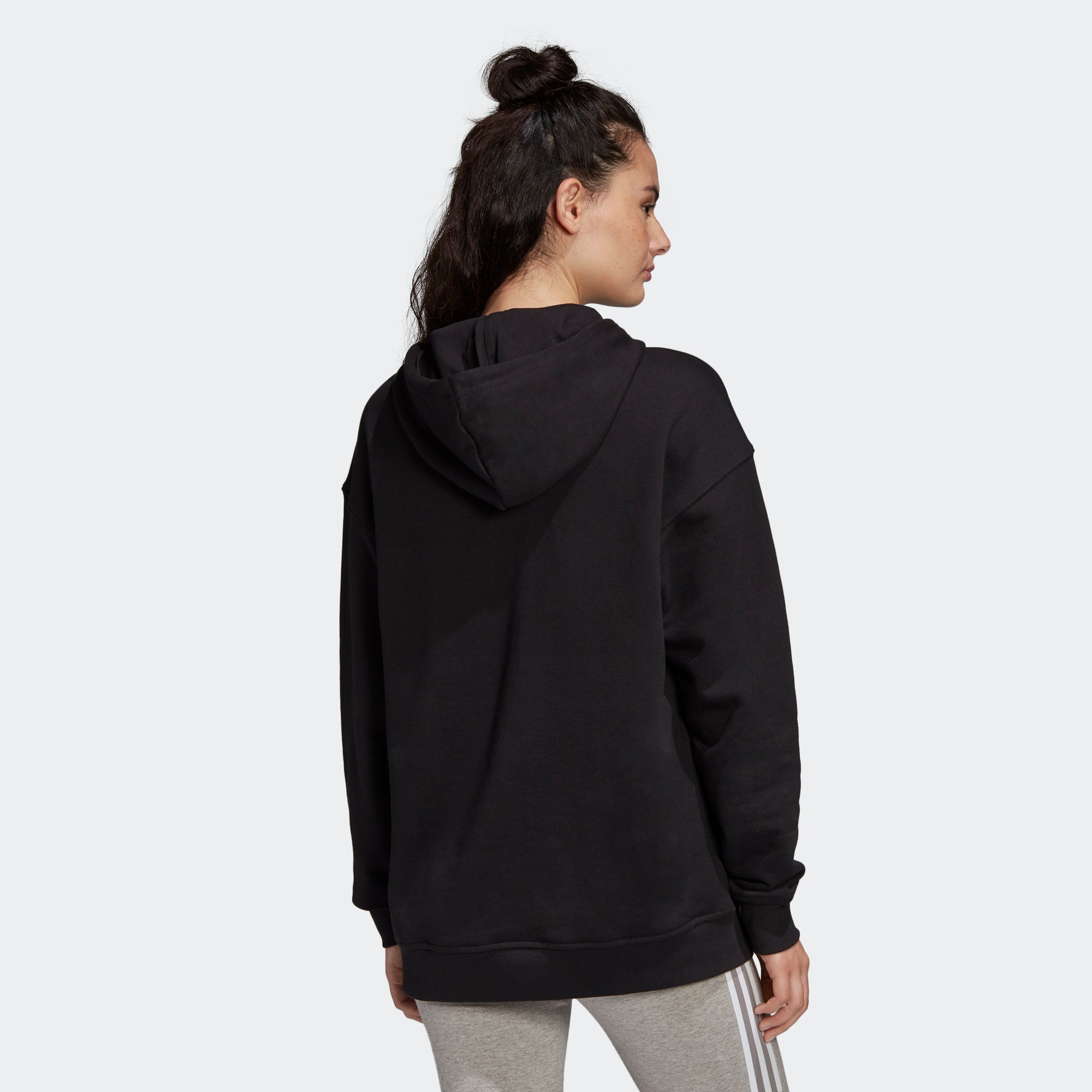Women's adidas Originals Adicolor Trefoil Hoodie Black (SKU FM3307) | Chicago City Sports | rear view on model