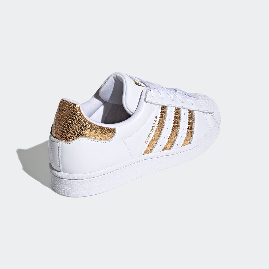 Women's adidas Originals Superstar Shoes White Gold G55658 | Chicago City Sports | rear angled view
