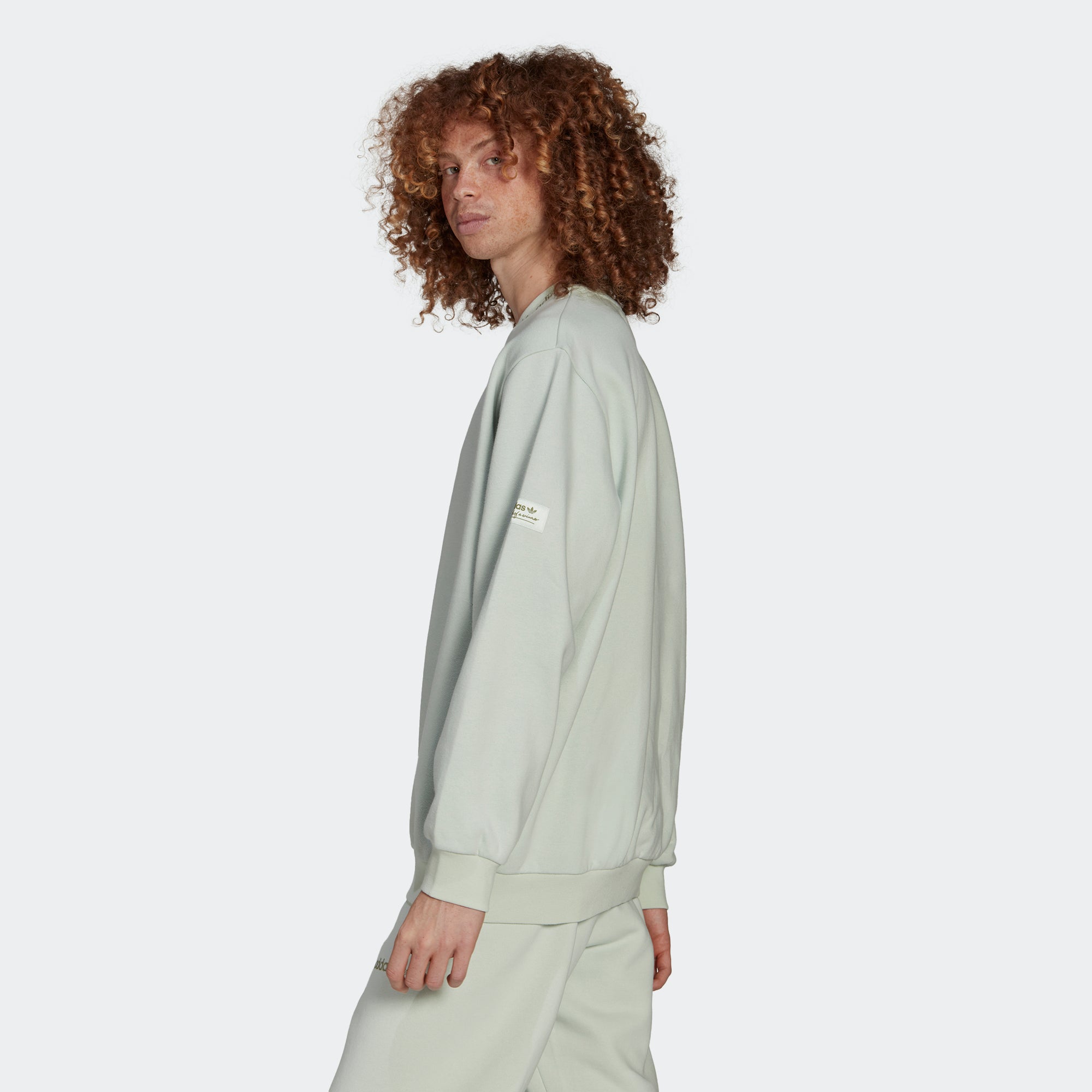 Men's adidas Originals Trefoil Linear Crew Sweatshirt Linen Green