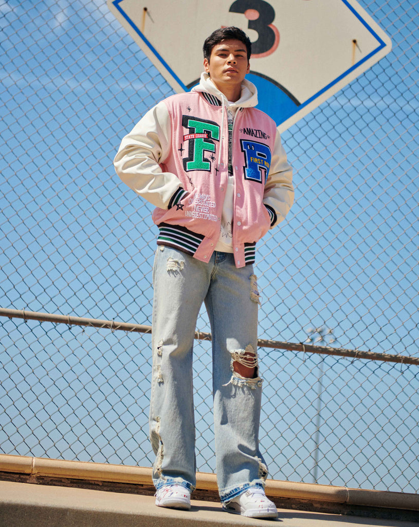 Unisex First Row State League Varsity Jacket Pink